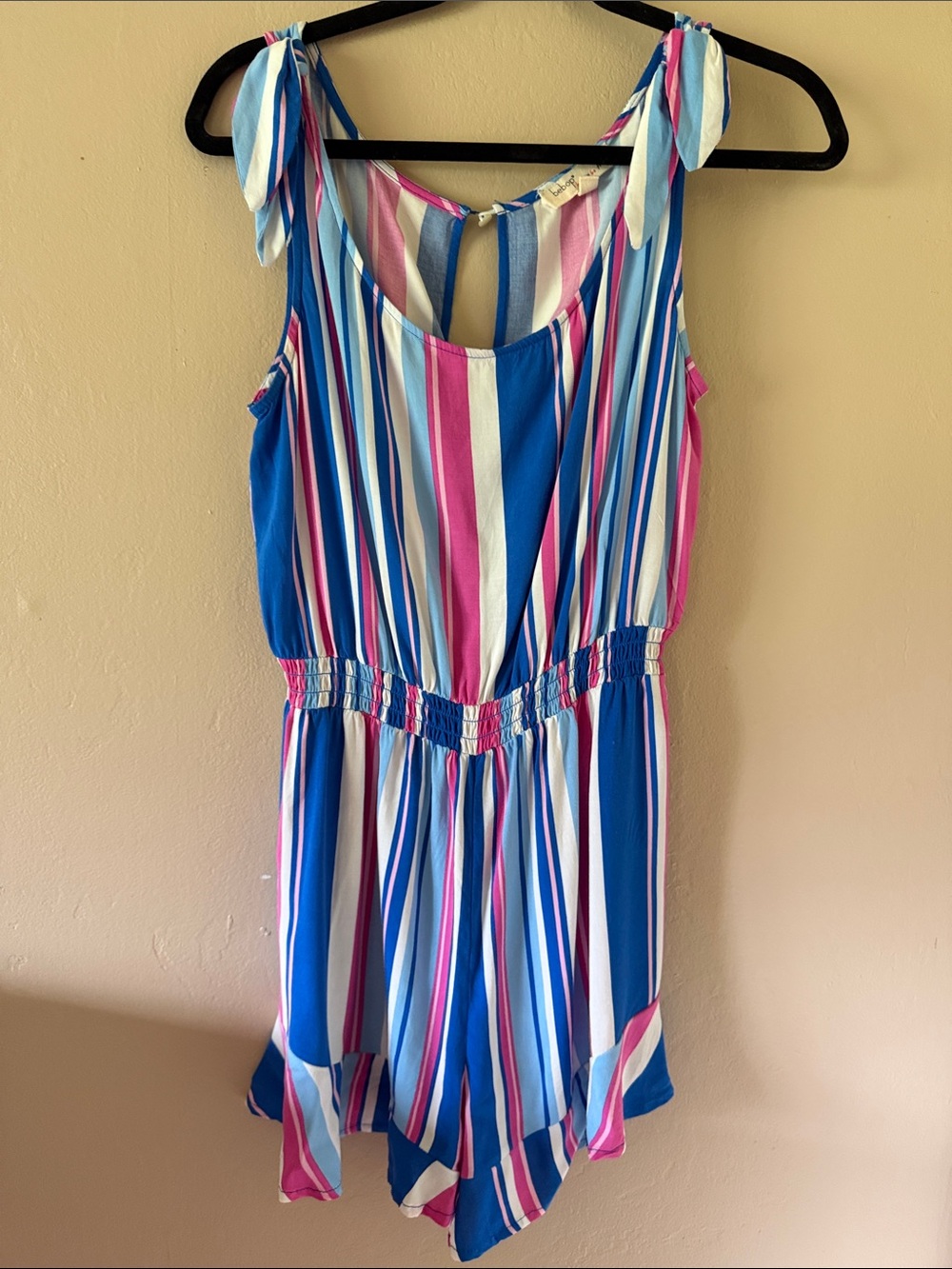 BeBop Blue Pink White Striped Tie-Shoulder Romper Size Medium